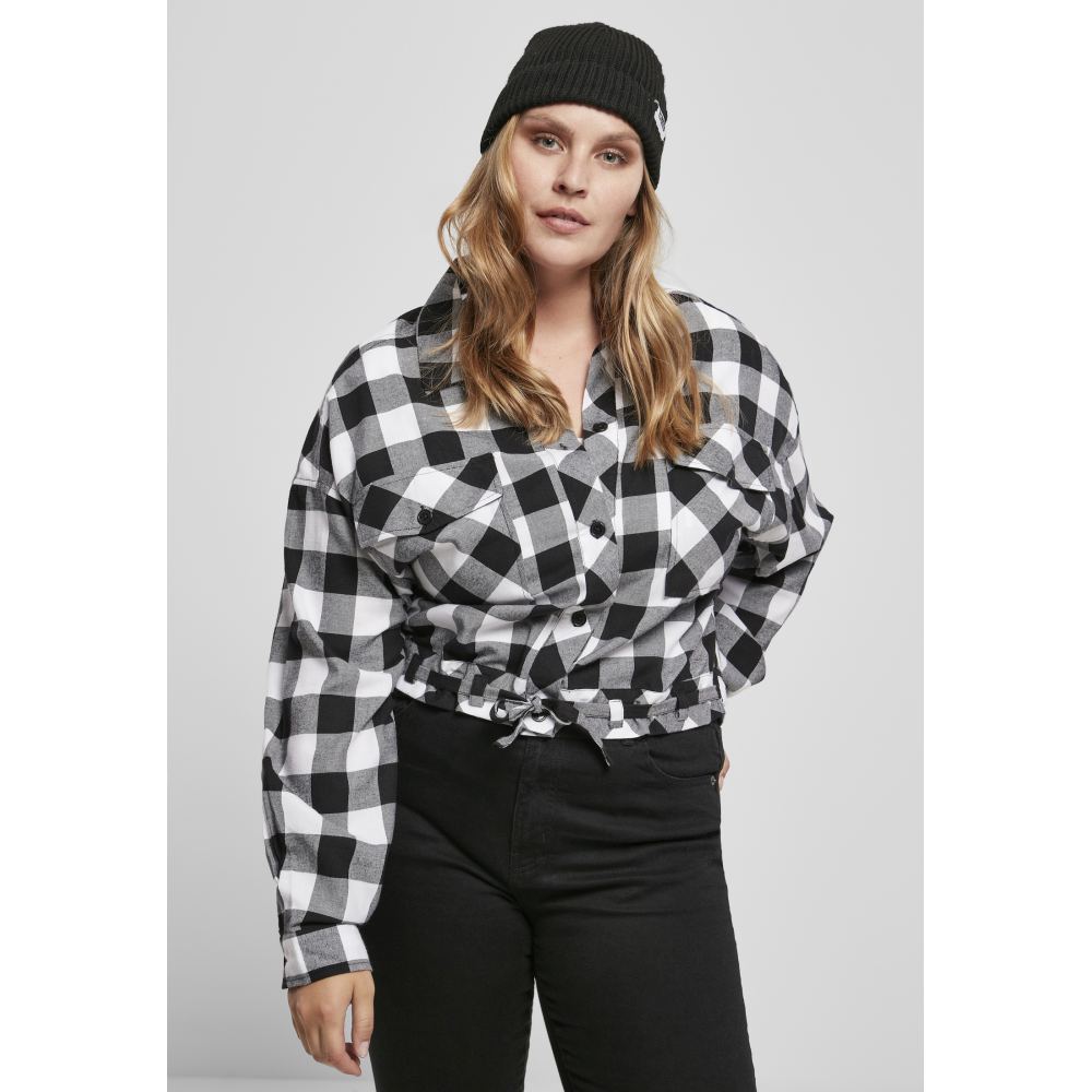 Urban Classics - Short Oversized Check Blouse - Zwart/Wit